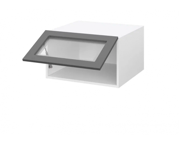 Олива глянец ШВСА 600 Шкаф верхний со стеклом антресоль (Белый глянец/корпус Белый)