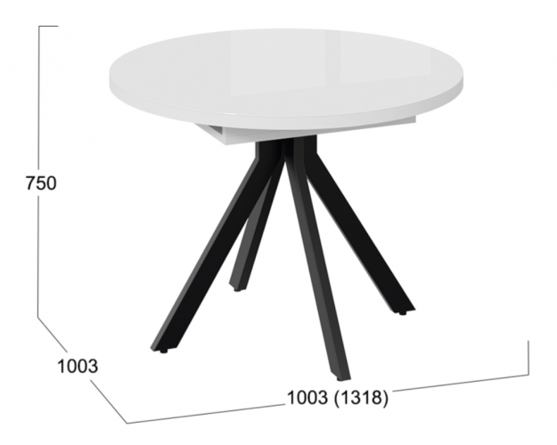 Стол обеденный раздвижной «Стокгольм» Тип 1 (Черный муар, Стекло глянцевое белое)